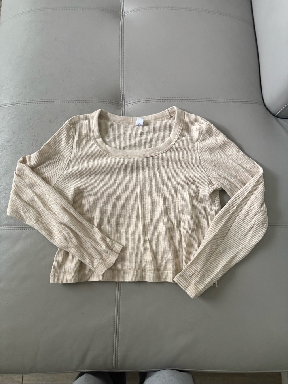 Old Navy Ribbed Scoop Neck Long Sleeve Top in Cream